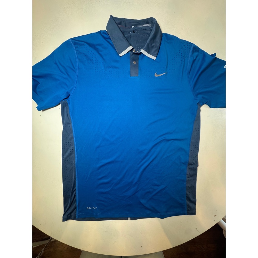 Nike Tiger Woods Collection Dri-FIT Golf Polo Shirt Blue‎ Grey Mens Medium DCC